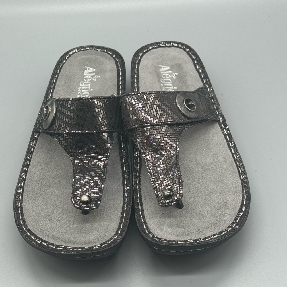 Alegria Carina Pewter Dazzler Thong Toe Post Sandals sz 42 Womans US 11 Org $110 - Picture 2 of 7